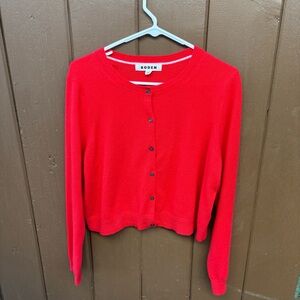 Boden Cashmere Crew Neck Cardigan Women's Size Large Red